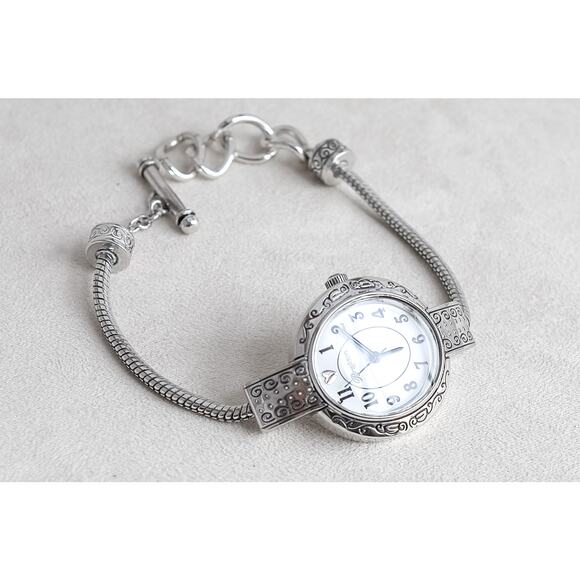 Vintage Brighton Tustin Charm Watch Silver Plated Toggle Clasp 7-8" Works - Picture 2 of 6
